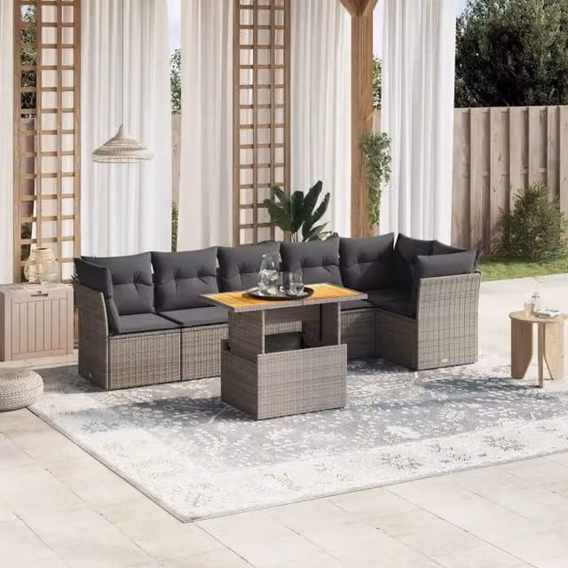 Set Divani da Giardino 7 pz con Cuscini Grigio in Polyrattan 3270843