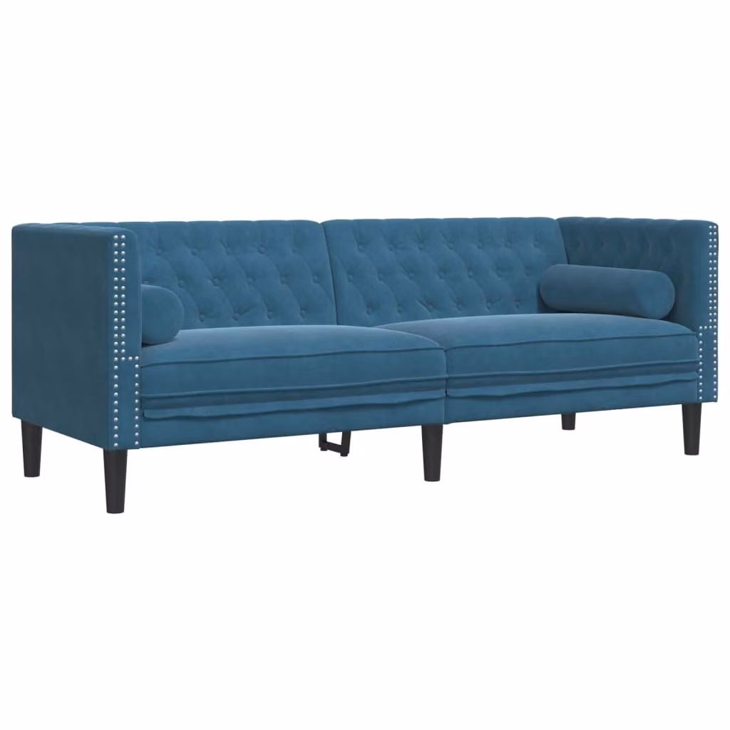 Maison Exclusive - Set divano Chesterfield a 3 posti con cuscini per il collo, in velluto blu