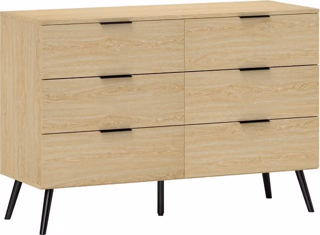 HOMCOM Cassettiera 6 Cassetti in Legno per Camera da Letto e Ingresso, 110x40x75cm, Rovere