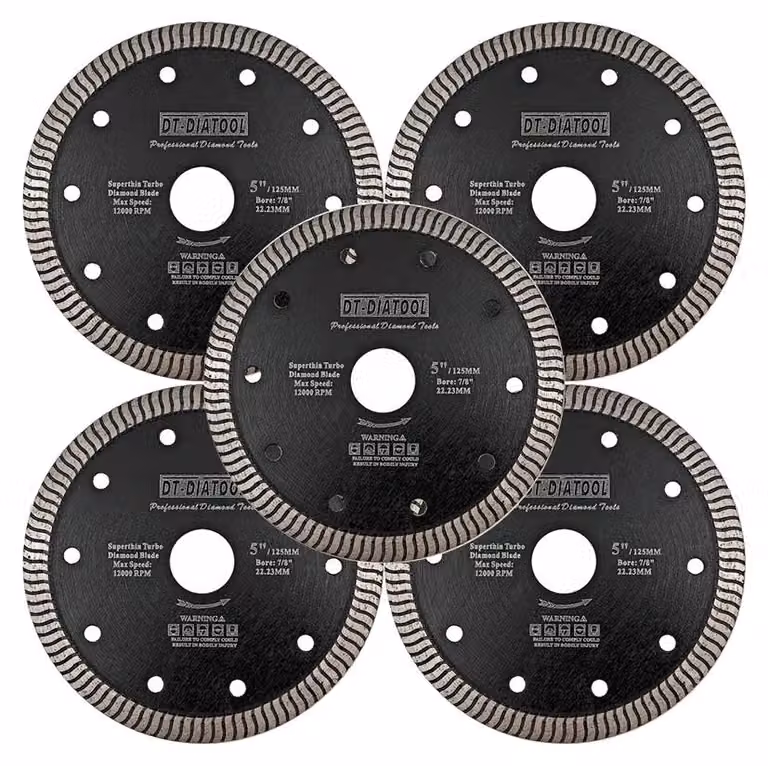 Disco circolare, segmenti per bordo turbo, adatti per lavorazioni a umido e a secco, confezione da 5 pezzi, diametro 125 mm