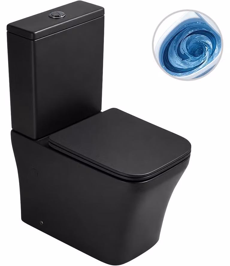 WC combinato Hugo, Vortex - scarico a vortice + sedile Slim/SoftClose - scarico a pavimento/posteriore - nero opaco - 62x37,5 cm