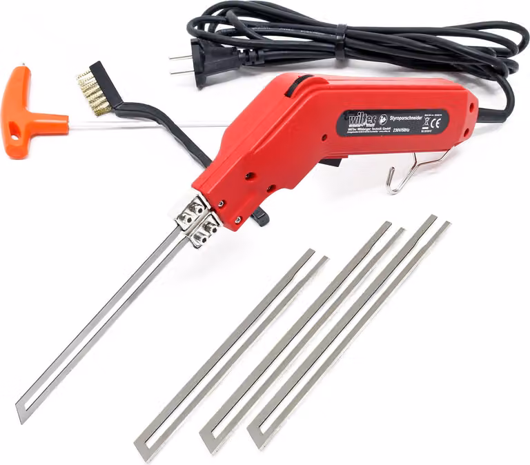 Taglierina per polistirolo Wiltec 150W, riscaldamento rapido con 4 lame 2x 200/150mm, per Styrofoam, Styrodur e polistirolo espanso rigido taglierina a filo caldo fino a 600°C
