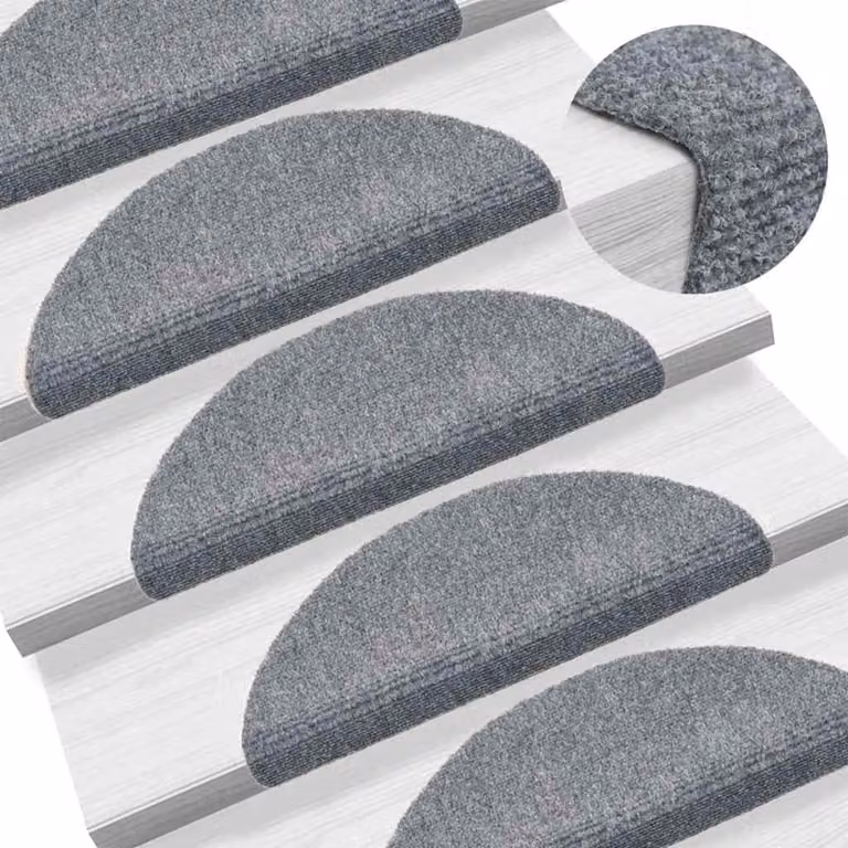 vidaXL Tappetini per scale autoadesivi semicircolari in polipropilene, 15 pz, Grigio, L: 56 cm, P: 17 cm, H: 3 cm