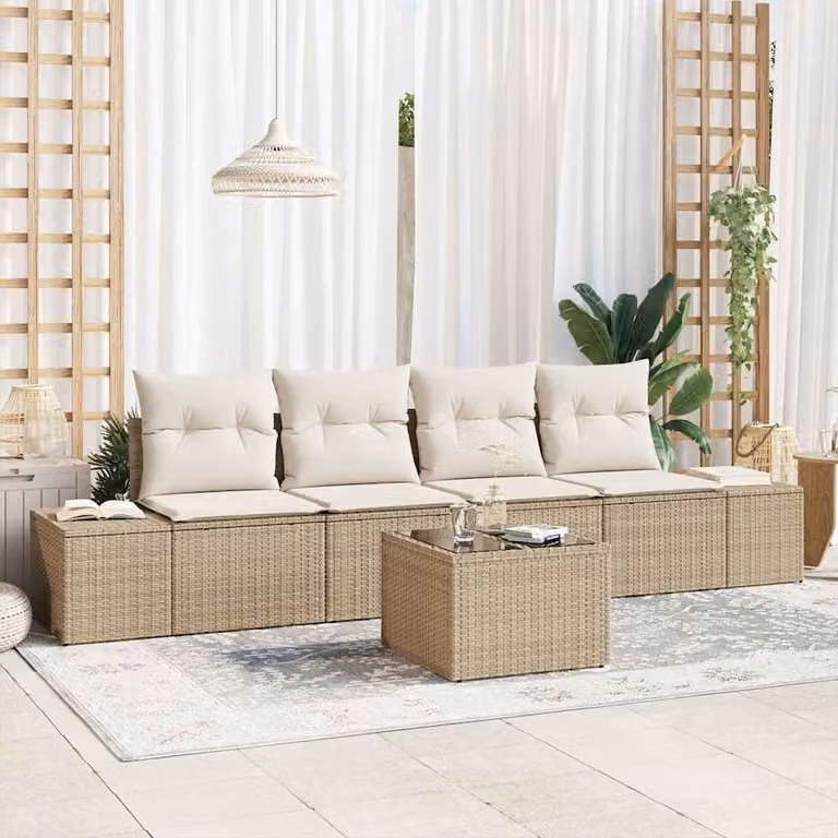 Maison Exclusive - Set Divano da Giardino 5 pcs Beige e Crema polyrattan