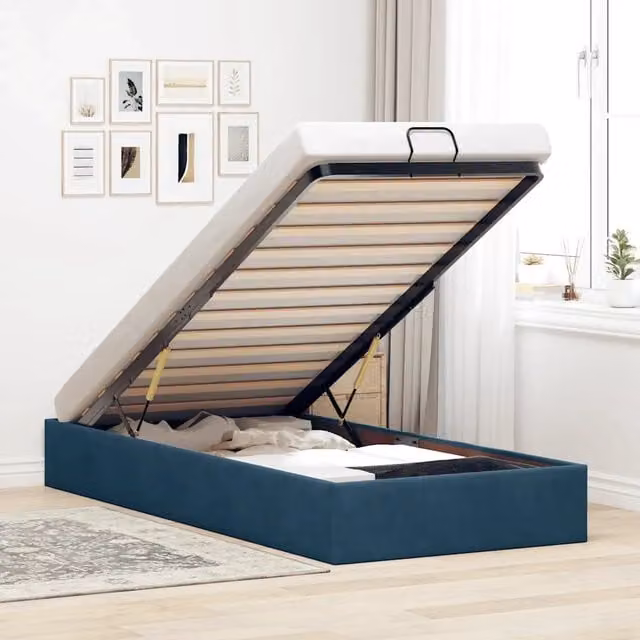 Struttura Letto con Contenitore Design Mania in Velluto Blu L: 200 cm, P: 80 cm, H: 140 cm