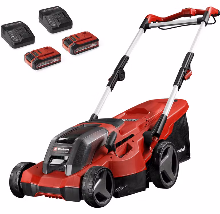 Tagliaerba a batteria Einhell Power X-Change, modello GE-CM 36/37 Li, 36 Volt, 2 batterie da 18V, colore rosso/nero, 2 unità