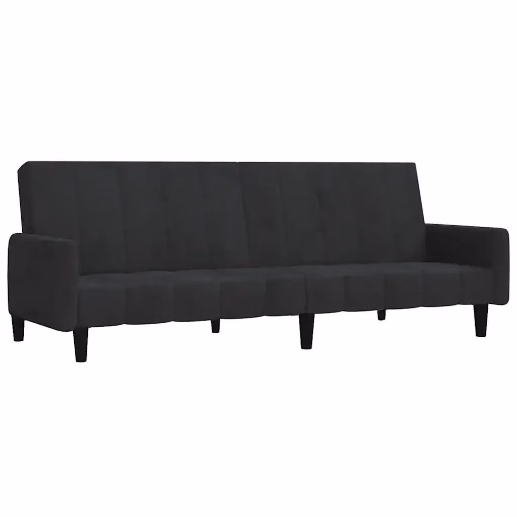 Divano Letto Click-Clack vidaXL in Velluto Nero con Struttura in Legno Solido e Poggiatesta Regolabile L: 220 cm, P: 84,5 cm, H: 69 cm – 2
