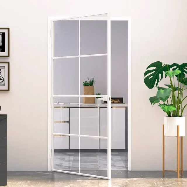 Porta Interna Scorrevole Moderna vidaXL in Alluminio e Vetro Temperato Trasparente Bianca L: 102,5 cm, H: 201,5 cm