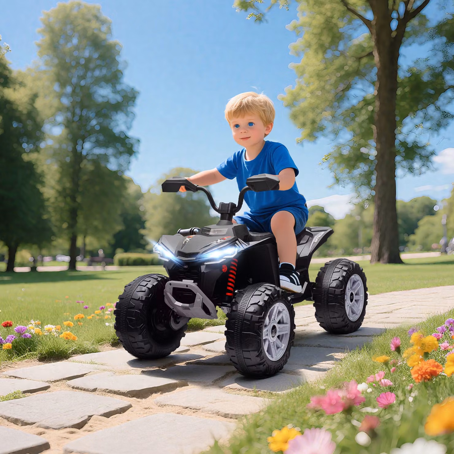 Quad elettrico AIYAPLAY per bambini 24V con fari, porta USB e funzione MP3, Nero – 2