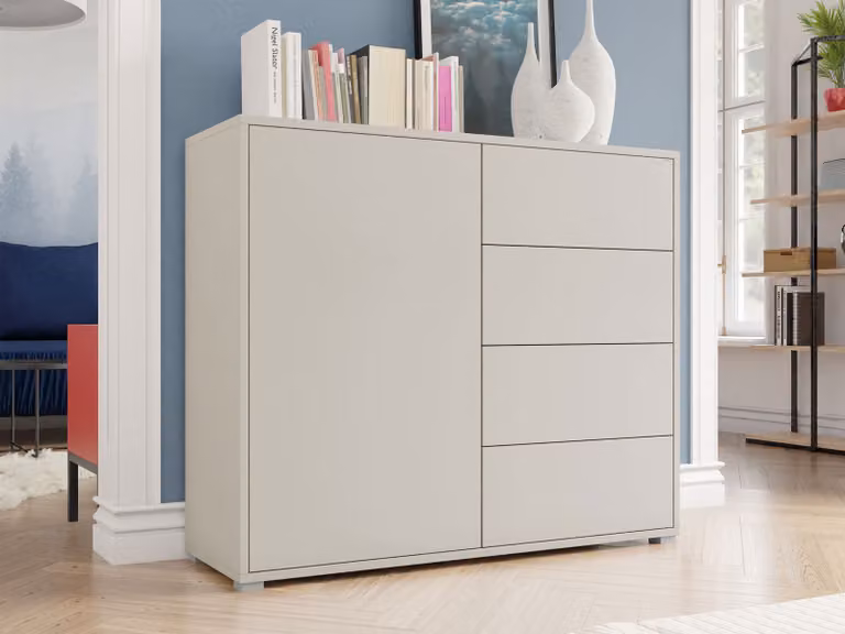 MIRJAN24 Comò Gesita K1D4SZ, elegante credenza da soggiorno con 4 cassetti e anta, credenza alta da camera da letto, collezione (colore: cashmere)