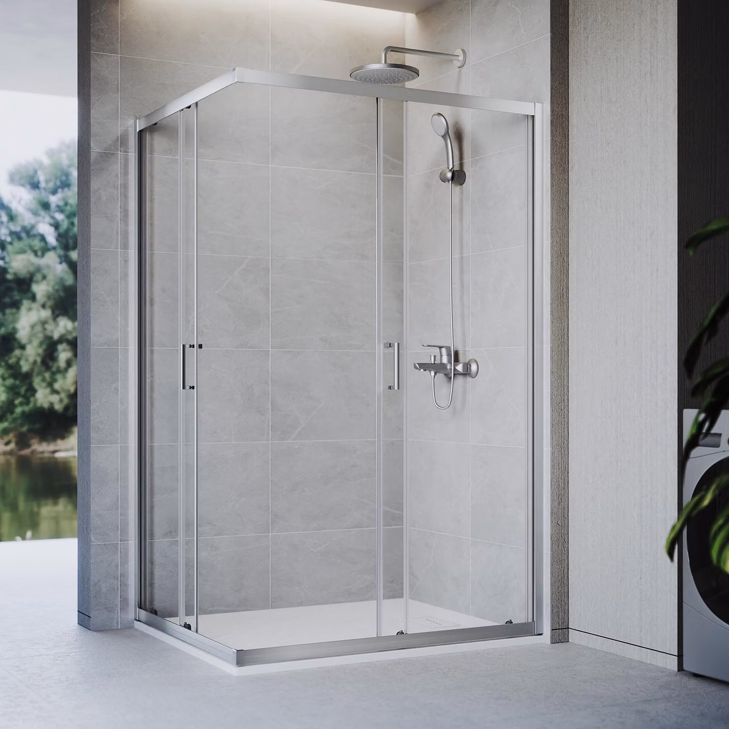 SONNI 120 x 120 x 185 cm argento Cabina doccia, porta scorrevole con binario superiore e inferiore, vetro da 5 mm, telaio della porta con intervallo di regolazione di 20 mm