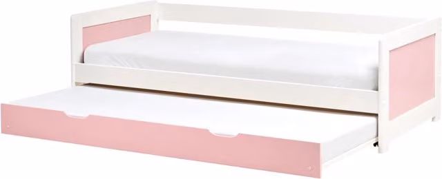 Letto a castello Beliani per bambini in legno di pino rosa e bianco con struttura a casetta e letto estraibile L/P/H: 206 x 90 x 160 cm