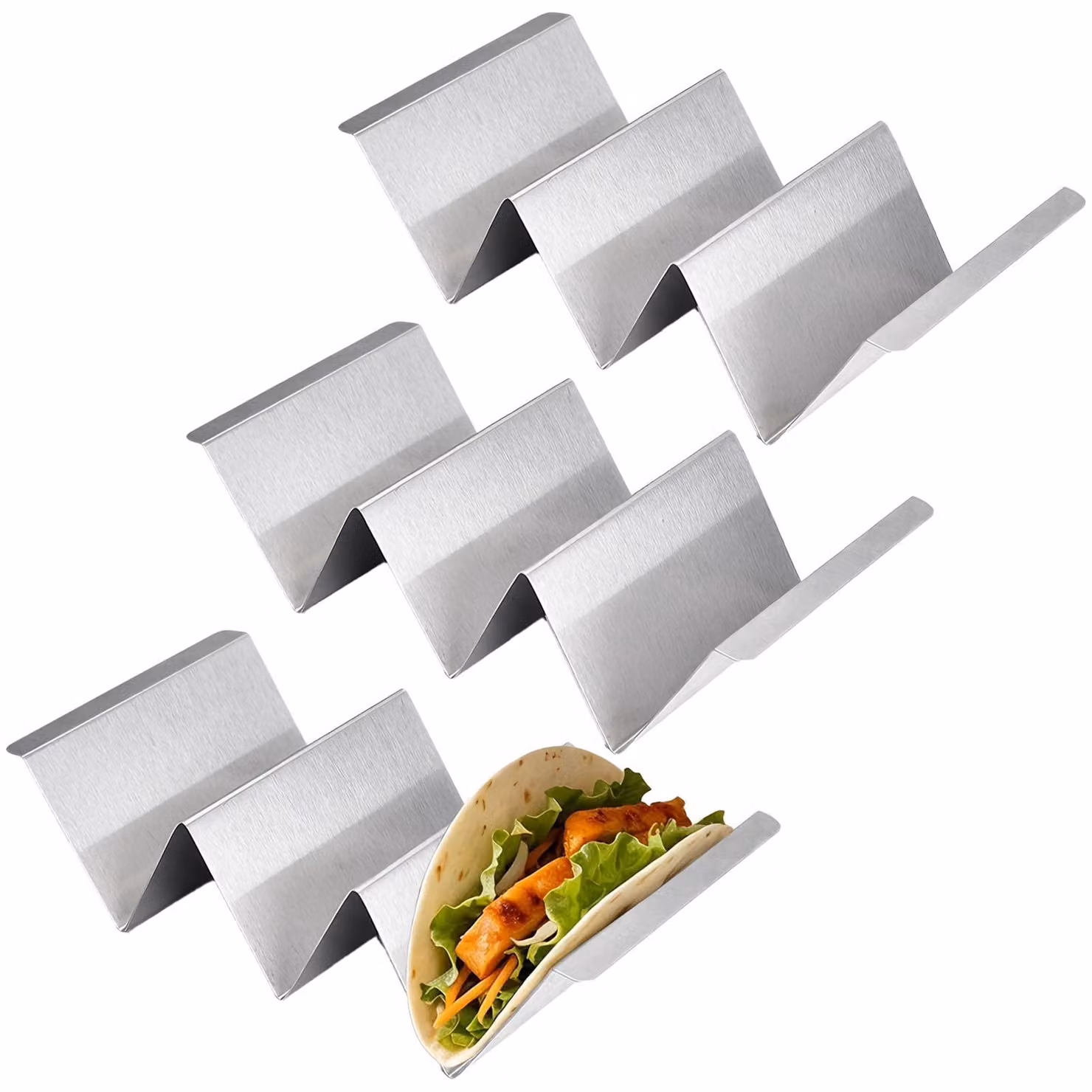 Porta-tacos in acciaio inossidabile, confezione da 3 pezzi, design robusto, ideali per la cucina