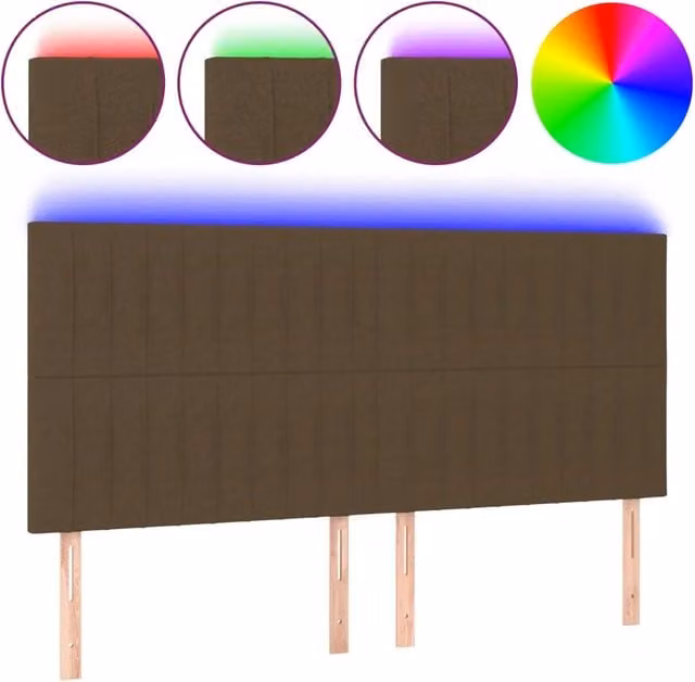Testata del letto con illuminazione LED e porta USB in tessuto marrone scuro L: 180 cm, P: 5 cm, H: 118-128 cm