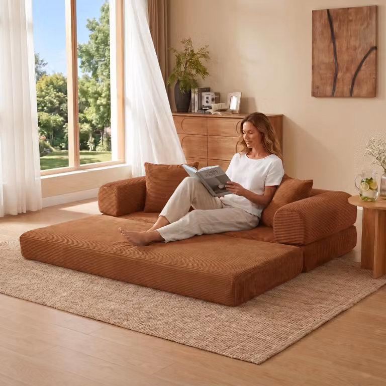 LVHOM Divano letto 2 in 1 pieghevole in velluto a coste, divano senza montaggio, letto per ospiti Divano letto per soggiorno e camera dei ragazzi, 195x89x59, terracotta