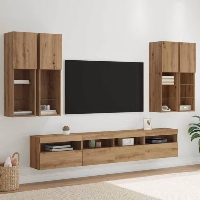 Set Mobile TV a Muro con Luci LED 7 pz rovere artigianale 3402795