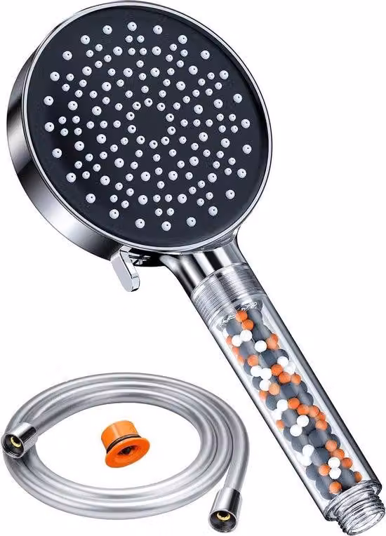 Doccia a risparmio idrico con flessibile, filtro, 6 tipi di getto, cromata, 75 l/min