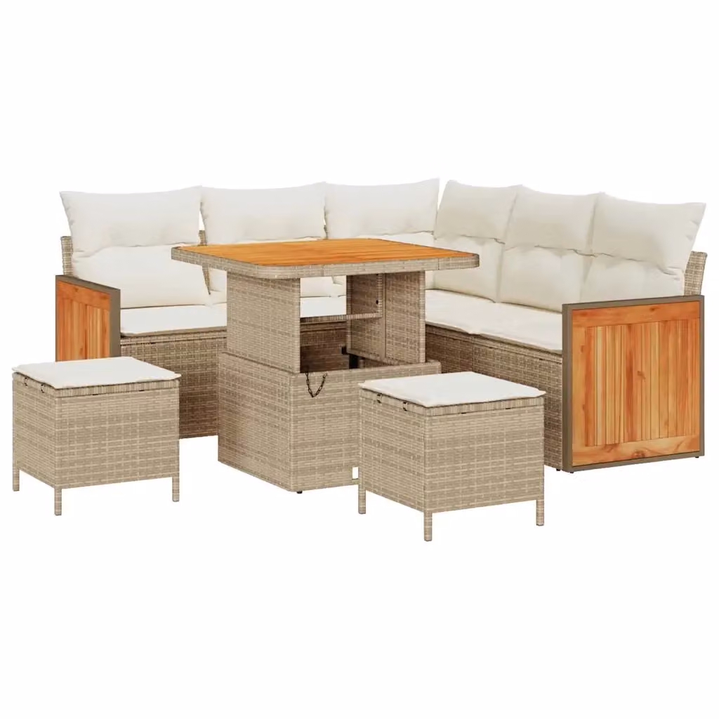vidaXL Set Divano da Giardino a L 8 Pezzi con Cuscini Beige e Bianco – 2