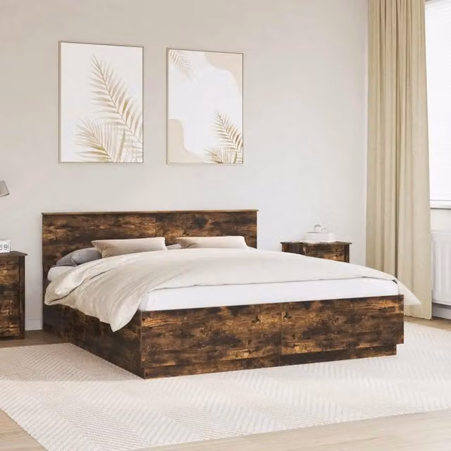Struttura del letto con strisce LED Rovere fumé 200 x 200 cm 3408044