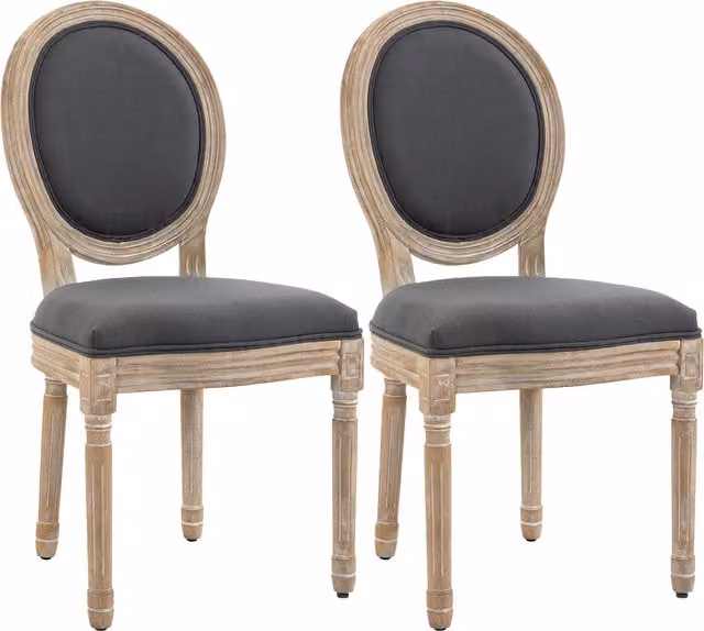 Set di 2 sedie da pranzo HOMCOM in stile Luigi XVI con seduta e schienale in tessuto effetto lino, colore grigio