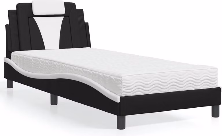 Letto con materasso bianco e nero 90x200 cm in ecopelle