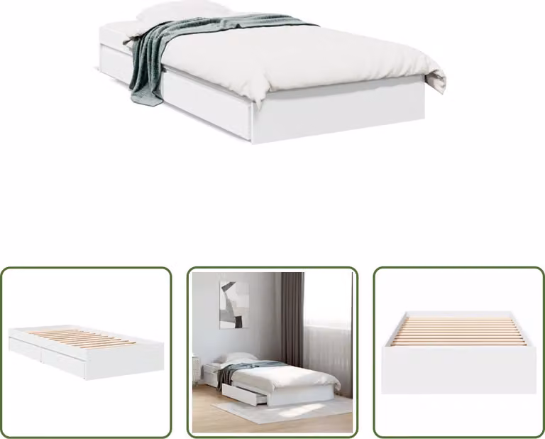 The Living Store Giroletto con cassetti bianco 100x200 cm in materiale ligneo