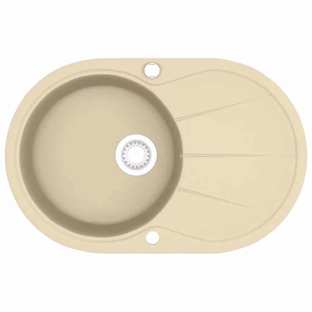 Lavello da cucina in granito con vasca singola ovale beige vidaXL L/P/H: 77,0 x 49,0 x 20,5 cm – 2
