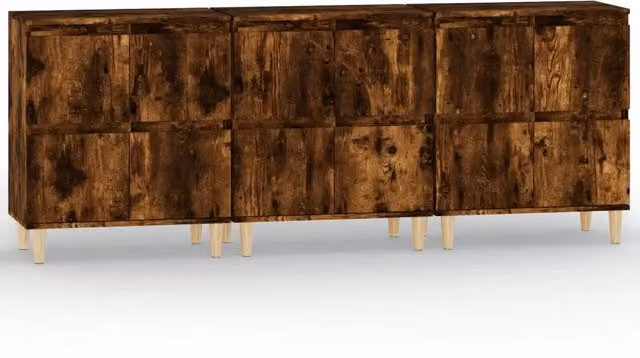 Set di 3 Credenze e Madie in Legno Multistrato Rovere Fumo, Armadio da Pranzo Classico, L 60 cm x P 35 cm x H 70 cm – 1