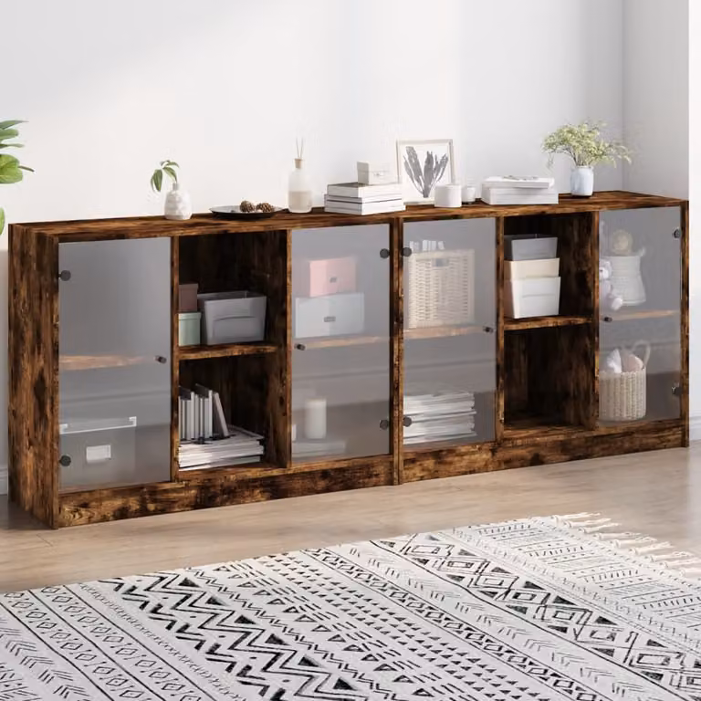 vidaXL Libreria Moderna con Ante in Vetro e Rovere, Colore Marrone, L: 204 cm, P: 37 cm, H: 75 cm