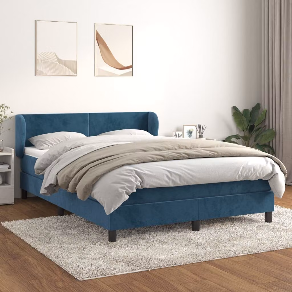 The Living Store Letto a molle con materasso blu scuro 140x190 cm in velluto