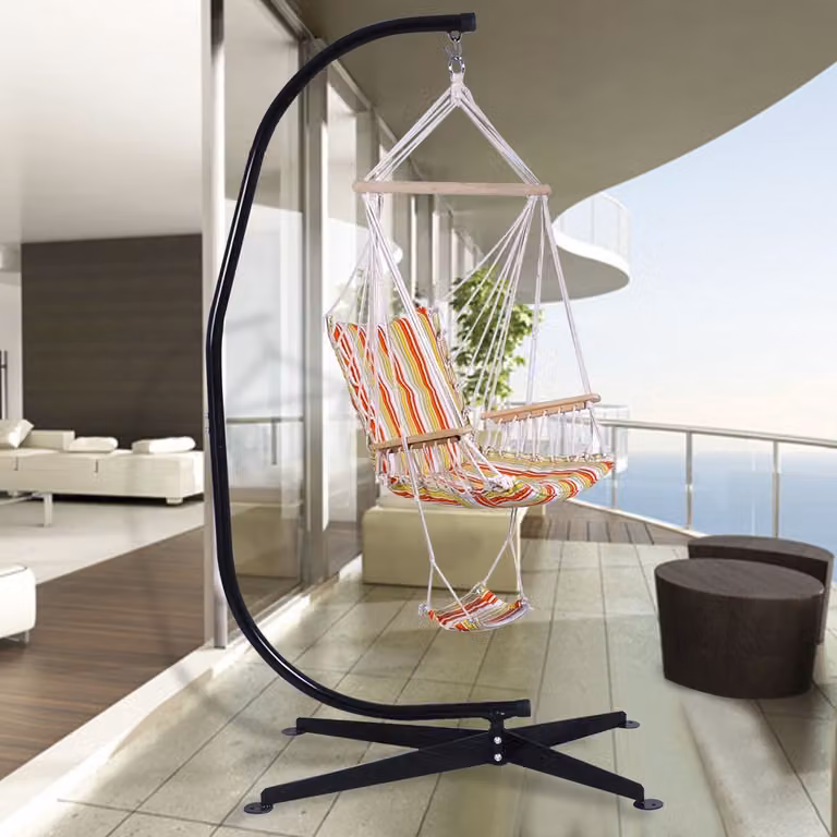Supporto per amaca a sedia Costway in metallo nero con design a C e capacità di carico 150kg per giardino, balcone o terrazzo