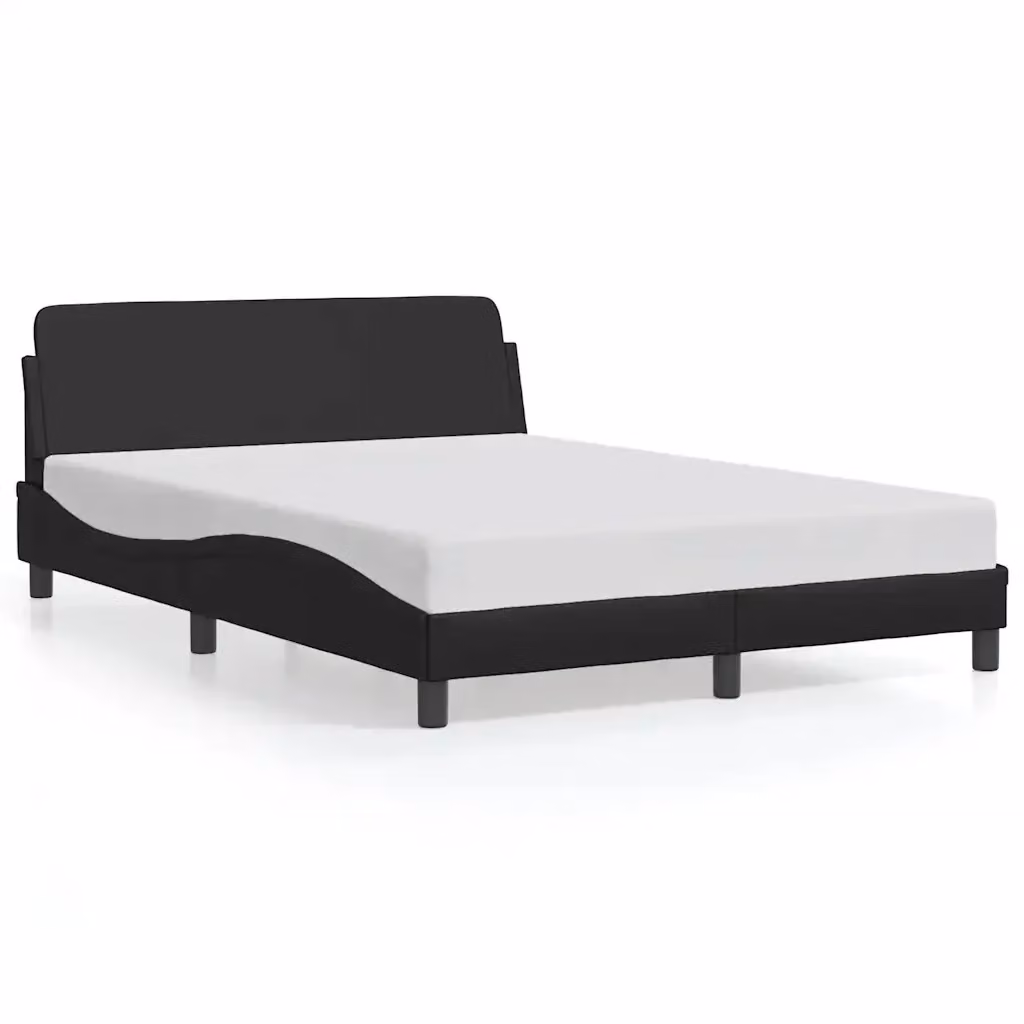 Struttura letto moderna vidaXL in similpelle nera con dettagli in legno e metallo L: 140 cm, P: 208 cm – 2