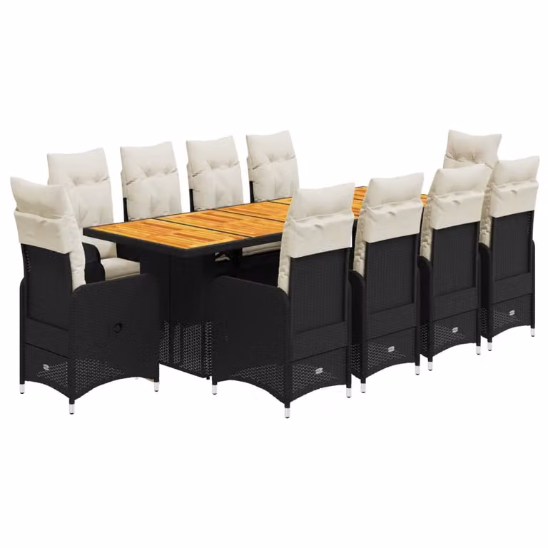 Set da Bistrò da Giardino 11 pz con Cuscini Nero in Polyrattan