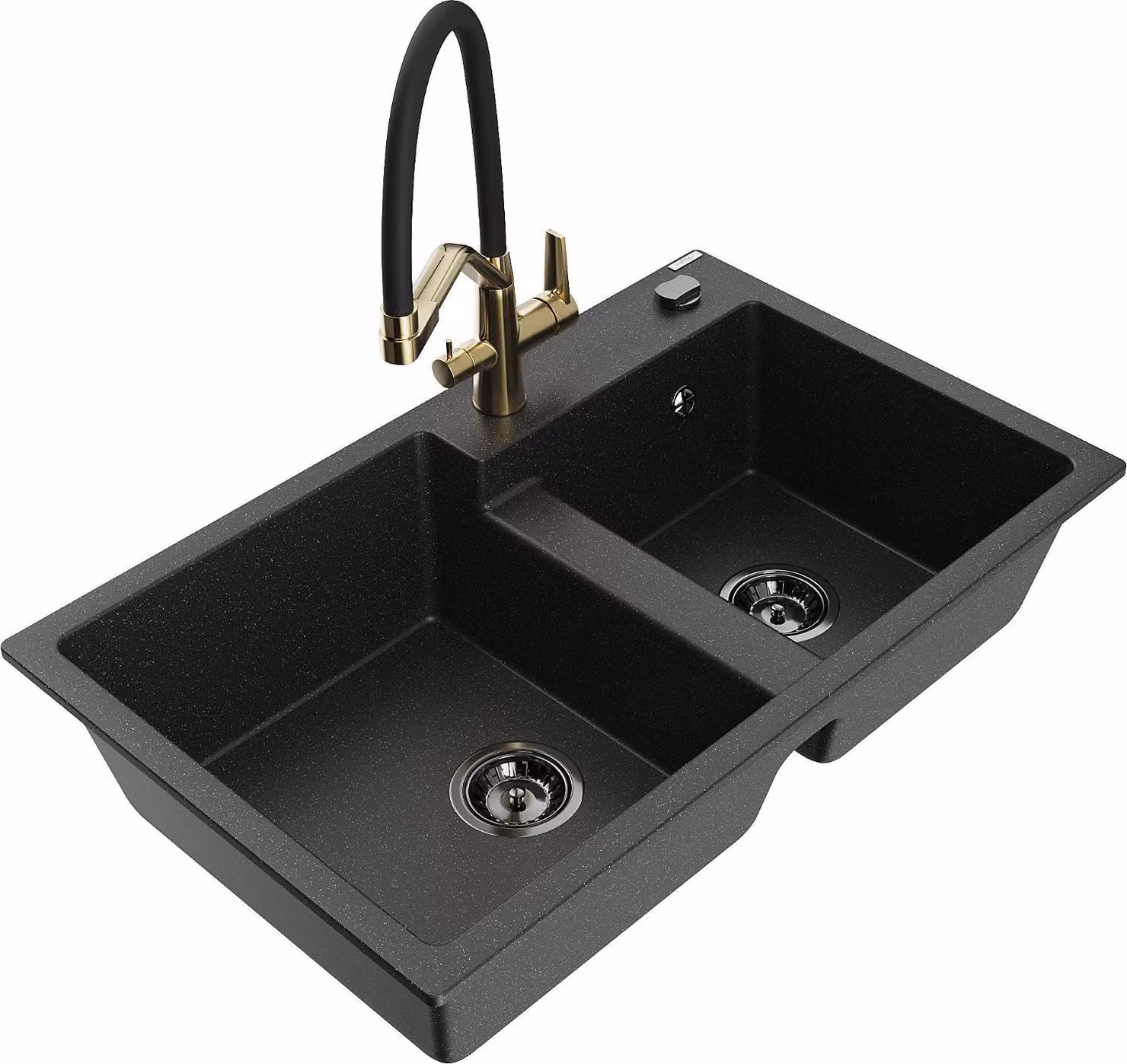 Mexen Tomas lavello in granito a 2 vasche con miscelatore cucina Duo, nero/metallo argento - 6516-73-671701-57-B