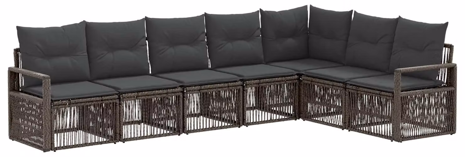Set da giardino composto da 7 pezzi, colore grigio, realizzato in rattan sintetico