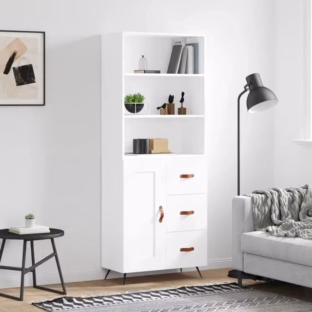 Credenza Buffet Armadio da Cucina Design Mania Bianca in Legno Multistrato e Metallo L: 69,5 cm, P: 34 cm, H: 180 cm