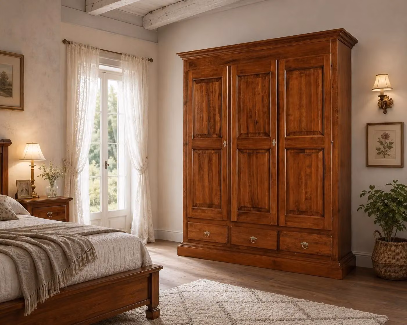 Armadio 3 porte in legno stile arte povera color noce Mobili 2G L: 182 cm, P: 61 cm, H: 221 cm – 1