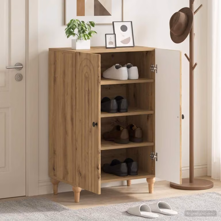 Scarpiera mobile vidaXL ALKMAAR moderna in legno e metallo, marrone e nero, L: 59,5 cm, P: 39,5 cm, H: 90 cm