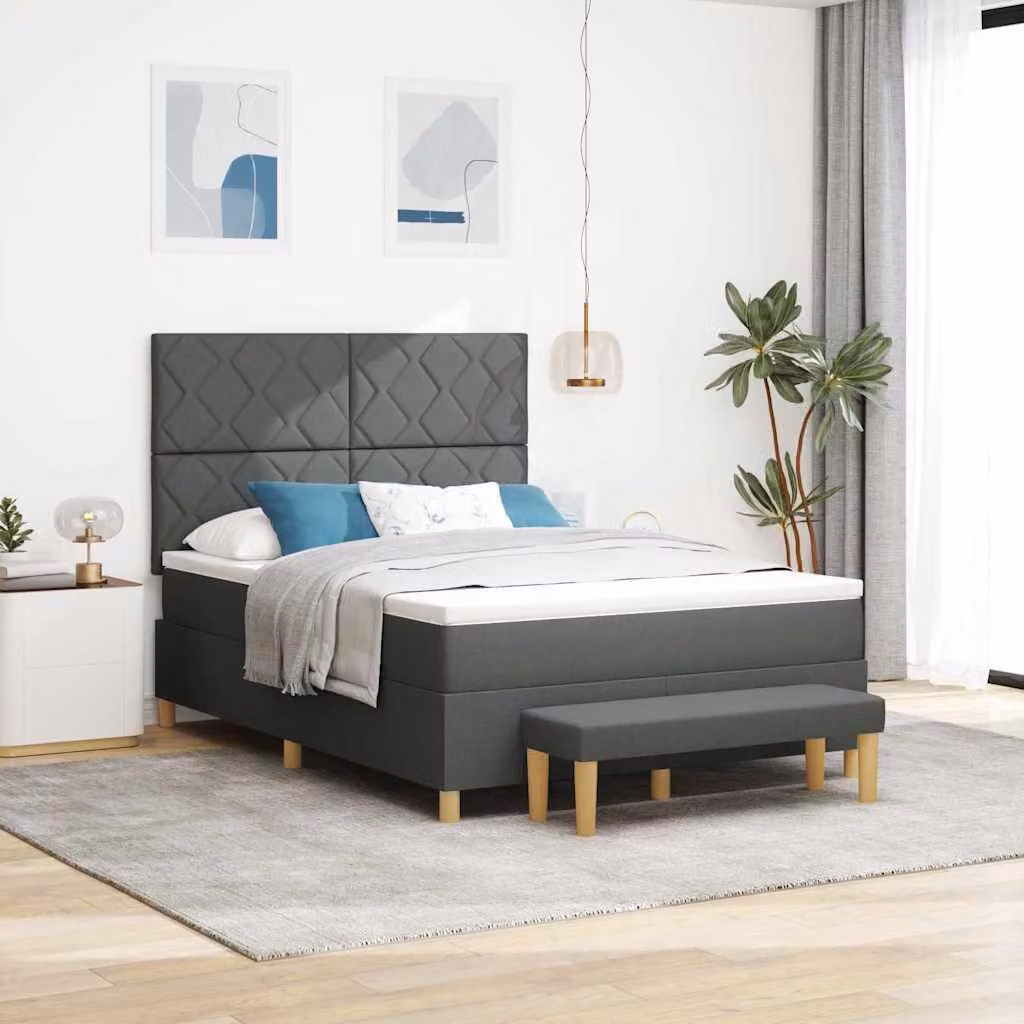 Maison Exclusive - Letto boxspring con testiera grigio scuro 190 x 140 cm in tessuto