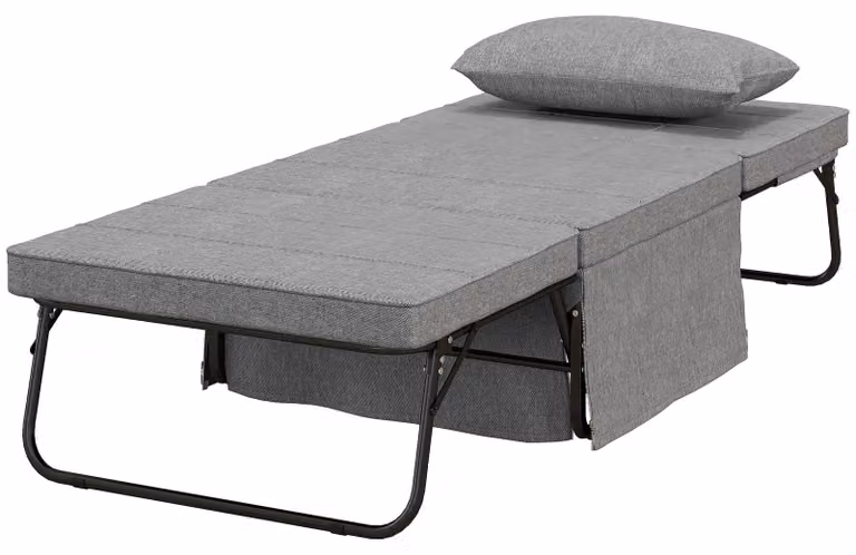 HOMCOM Letto pieghevole 4 in 1: poltrona, pouf e lettino, regolabile in altezza su 5 livelli, grigio