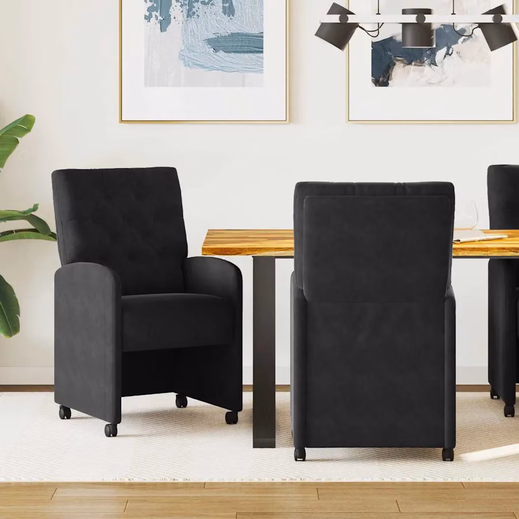 Set di 2 sedie da pranzo vidaXL in velluto nero con ruote, L 58 cm x P 67 cm x H 97 cm – 1