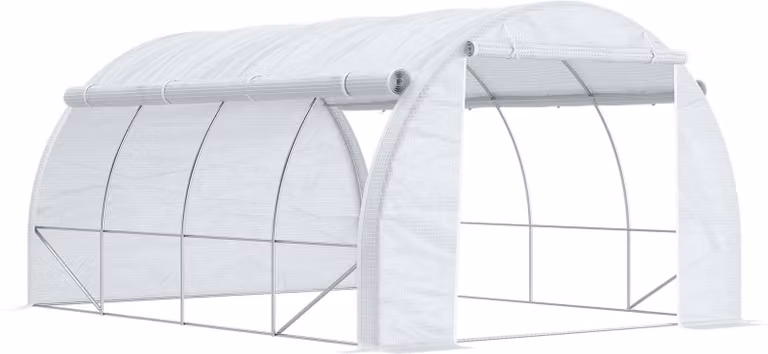 Serra a tunnel Moonbite, dimensioni 397 x 300 x 200 cm, 8 finestre, porta con cerniera, rivestimento in polietilene resistente ai raggi UV, struttura in acciaio zincato, resistente al vento, materiale: acciaio, colore: bianco