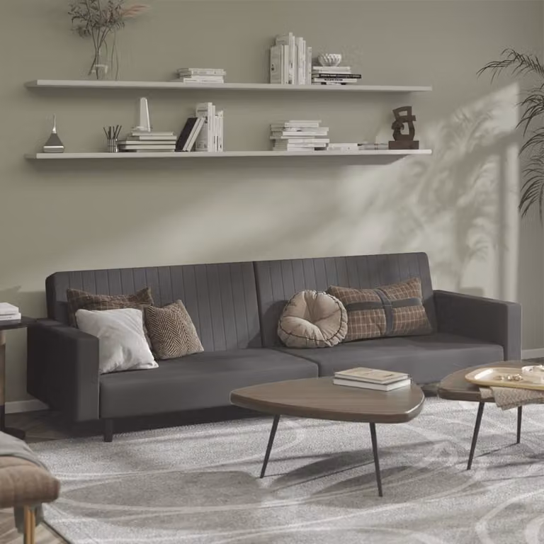 vidaXL Divano Letto Click-Clack in Velluto Grigio con Struttura in Legno Solido e Poggiatesta Regolabile
