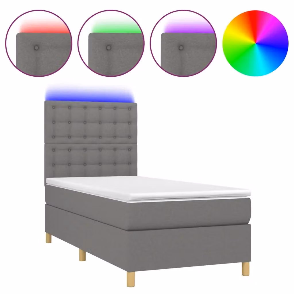 Letto a molle con materasso e illuminazione LED vidaXL in tessuto grigio scuro L/P/H: 80 x 200 cm – 2