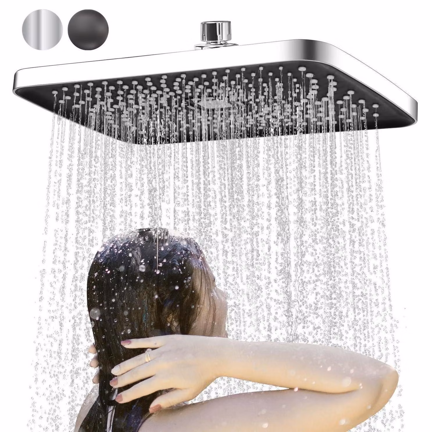 Doccia a soffitto quadrata, regolabile a 360°, con ugelli anticalcare, finitura cromata, dimensioni 28x18,5 cm