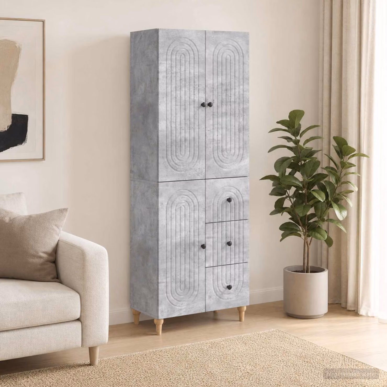 Set di mobili modern vidaXL composto da mobile basso e pensile in MDF grigio opaco con illuminazione integrata e ripiani interni