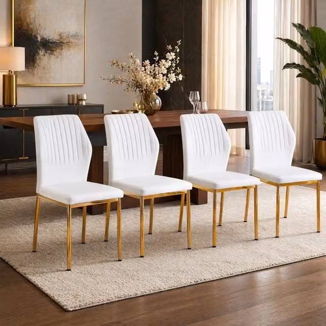 Set da 4 sedie da pranzo REDOM in ecopelle bianco e oro, altezza 93 cm – 1