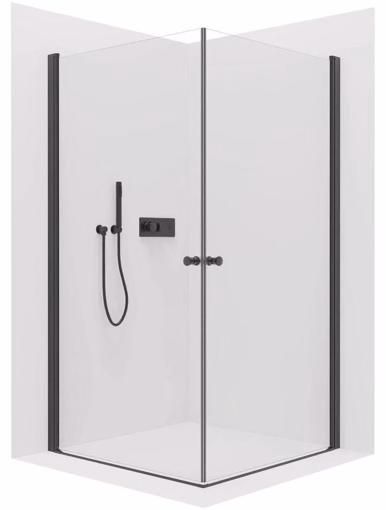 CERANO - Box doccia Antelo Duo L/P - 6 mm - nero opaco, vetro trasparente - 75x75x190 cm - girevole