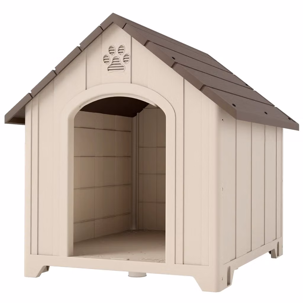 Cuccia per cani rialzata con tetto Minimal in plastica, L: 102 cm, P: 94 cm, H: 103 cm, Beige e Marrone Scuro – 2