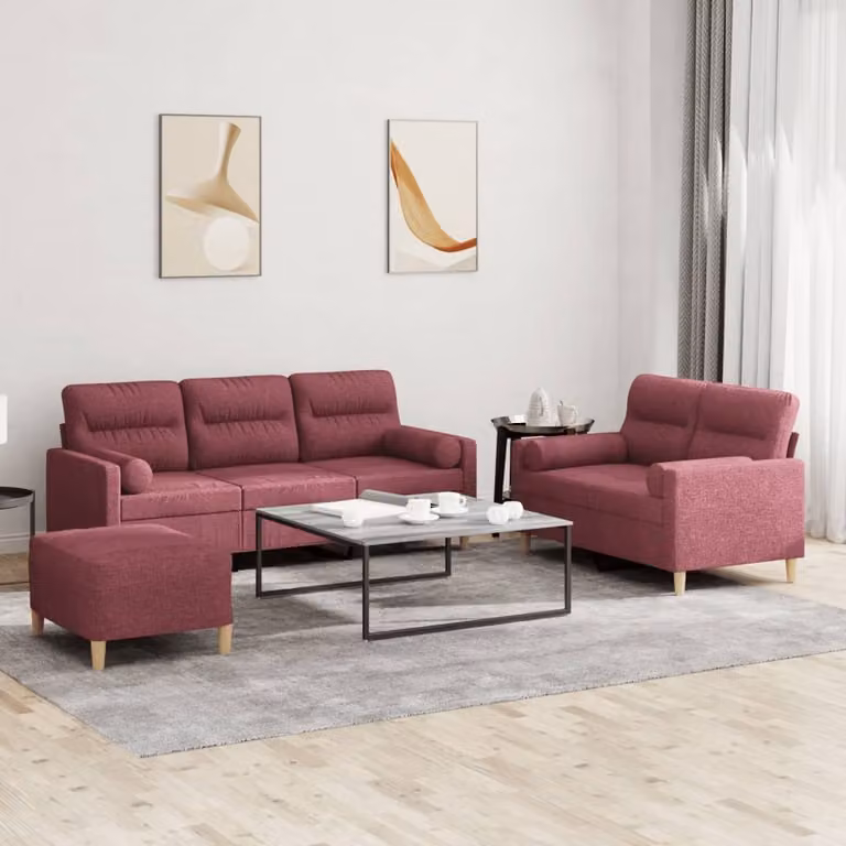 Maison Exclusive - Set divano 3 pezzi con cuscini in tessuto bordeaux
